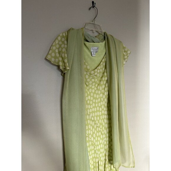 90s Vintage 100% Silk Polka Dot Dress Pastel Green Sheer Papell Boutique Petite - Picture 3 of 16